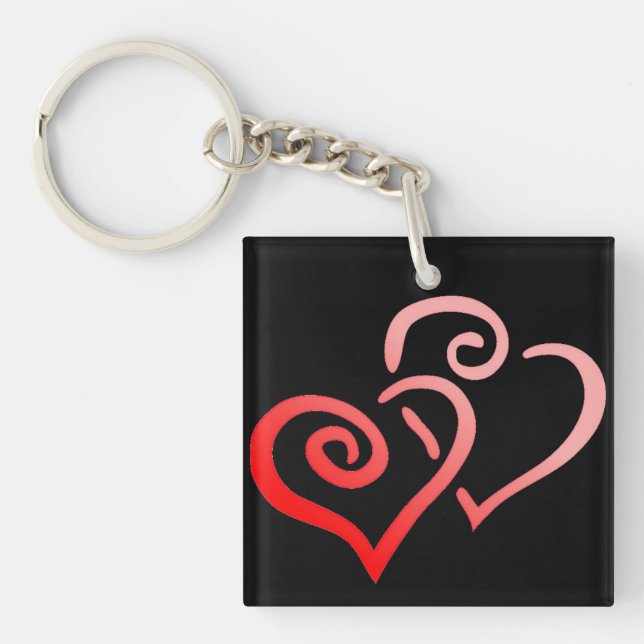 Double Red Swirly Hearts Acrylic Keychain (Front)