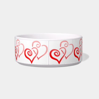 Double Red Swirly Hearts Ceramic Pet Bowl