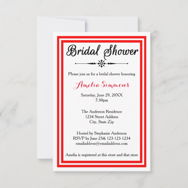 Double Red Trim - 3x5 Bridal Shower Invitation (Front)