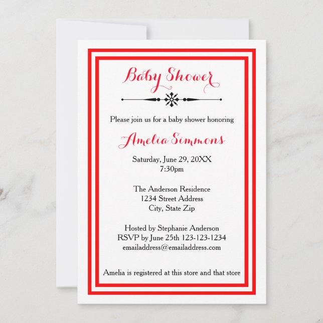 Double Red Trim  - Baby Shower Invitation (Front)