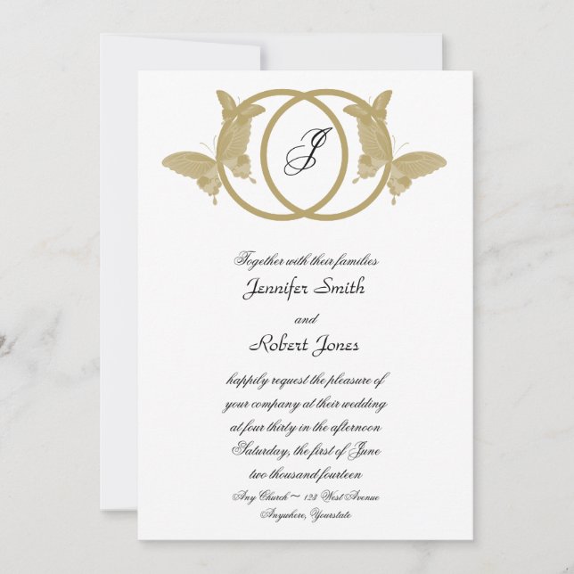 Double Ring Butterfly Monogram Wedding Invitation (Front)