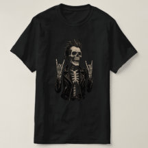 Double Rock Skeleton | Metal Horns Up T-Shirt"