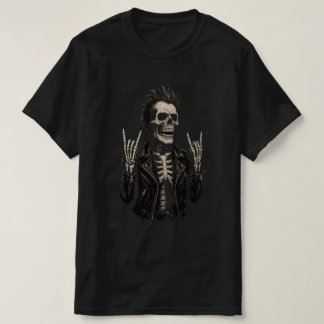 Double Rock Skeleton | Metal Horns Up T-Shirt" T-Shirt