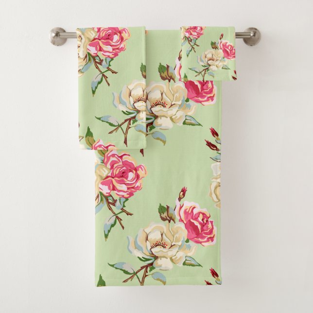 Double Rose Green Bath Towel Set (Insitu)