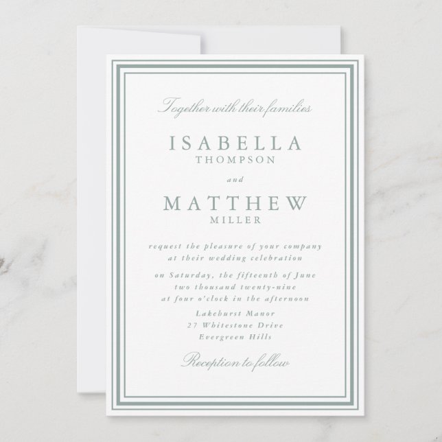 Double Sage Frame Wedding Invitation (Front)