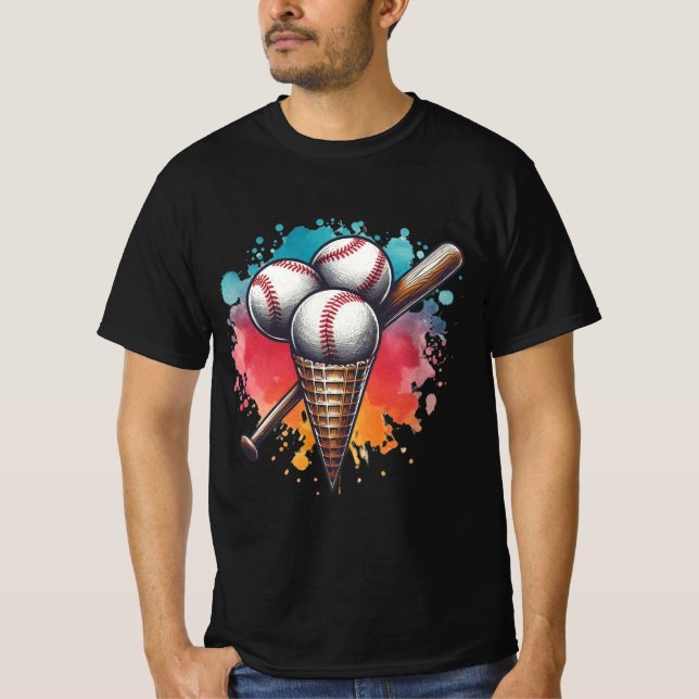 Double Scoop Home Run – Colourful Baseball Cone T-Shirt (Front)