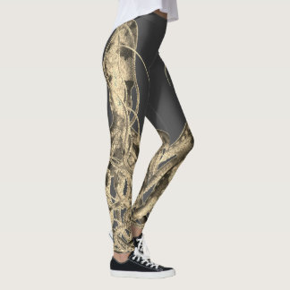 Double Sepia Octopus on Slate Grey Leggings