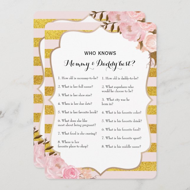 Double Side 2 Baby Shower Game- Advice | Who Knows Invitation (Front/Back)