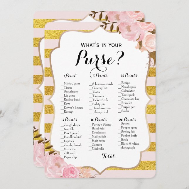 Double Side - 2 Bridal Shower Games Purse | Wishes Invitation (Front/Back)