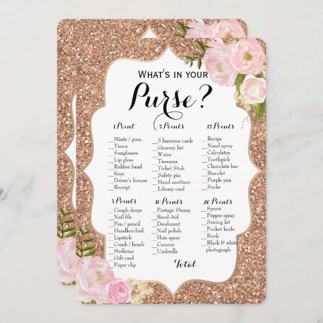 Double Side - 2 Bridal Shower Games Purse | Wishes Invitation (Front/Back)