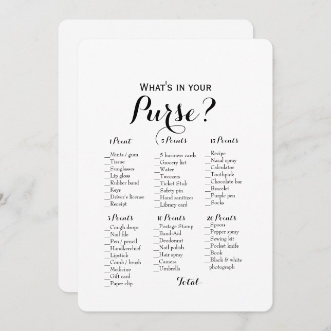 Double Side - 2 Bridal Shower Games Purse | Wishes Invitation (Front/Back)