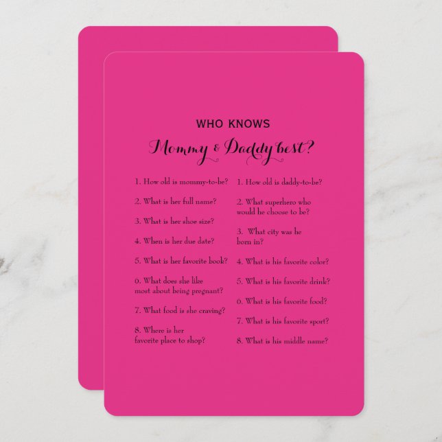 Double Side Baby Shower Games - Advice | Who Knows Invitation (Front/Back)