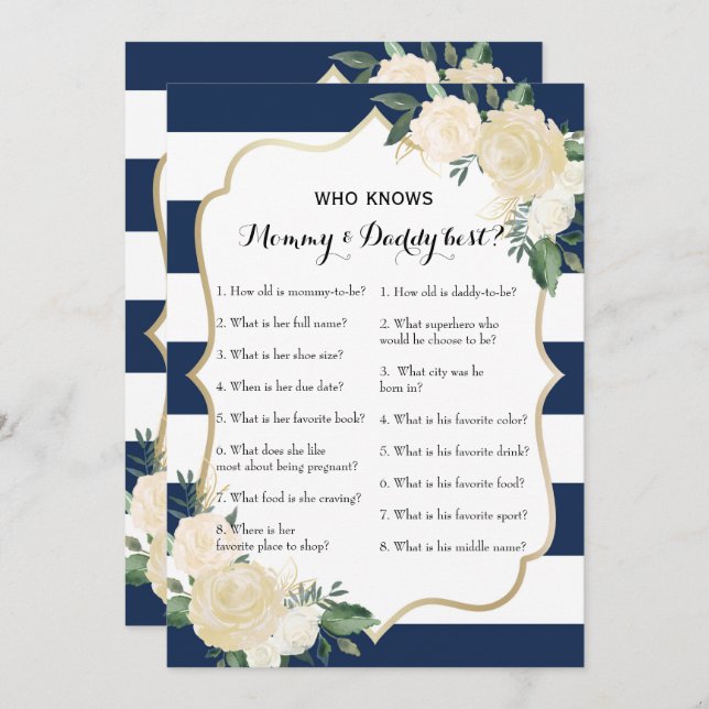 Double Side Baby Shower Games - Advice | Who Knows Invitation (Front/Back)