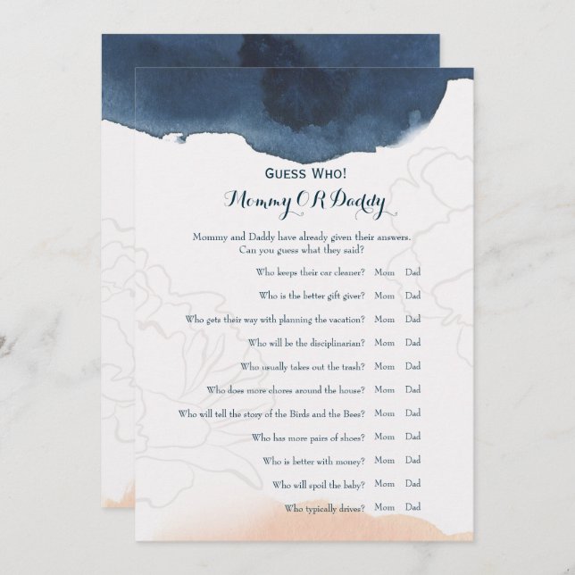 Double Side - Baby Shower Games Wishes | Guess Who Invitation (Front/Back)