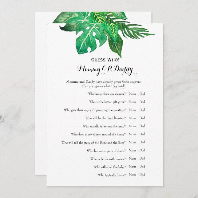 Double Side - Baby Shower Games Wishes | Guess Who Invitation (Front/Back)