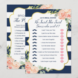 Double Side Navy Gold Bridal Shower Games Size Invitation