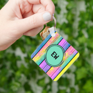 Double sided 2 photos add initials green key ring