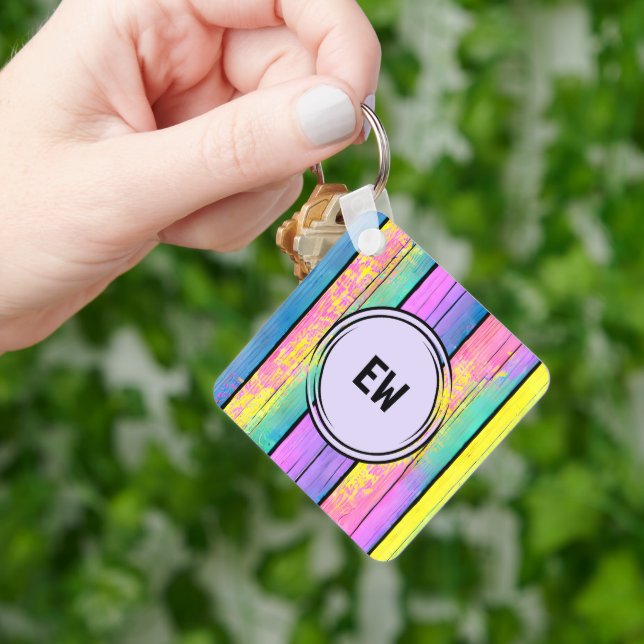 Double sided 2 photos add initials purple key ring (Hand)