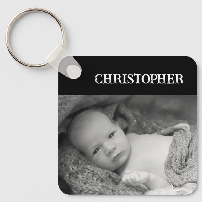 Double sided 2 photos add names black key ring (Front)