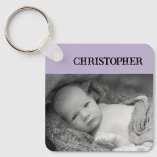 Double sided 2 photos add names lilac key ring