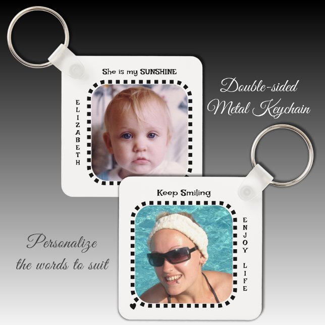 Double sided 2 photos name sunshine black key ring (Creator Uploaded)