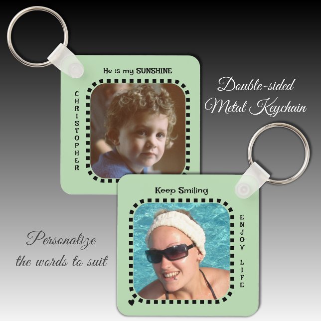 Double sided 2 photos name sunshine green key ring (Creator Uploaded)