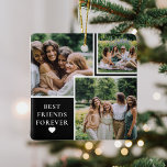 Double Sided 4 Photo & Bestie Quote Keepsake Ceramic Ornament<br><div class="desc">Best friends are such special humans. Suprise your bestie with this gorgeous trendy custom 4 (four) photo and friendship quote ornament. Featuring a modern picture collage, the text 'BEST FRIENDS FOREVER' and a cute little white heart. On the reverse is the 4th photograph the BFF quote 'Never apart, maybe in...</div>