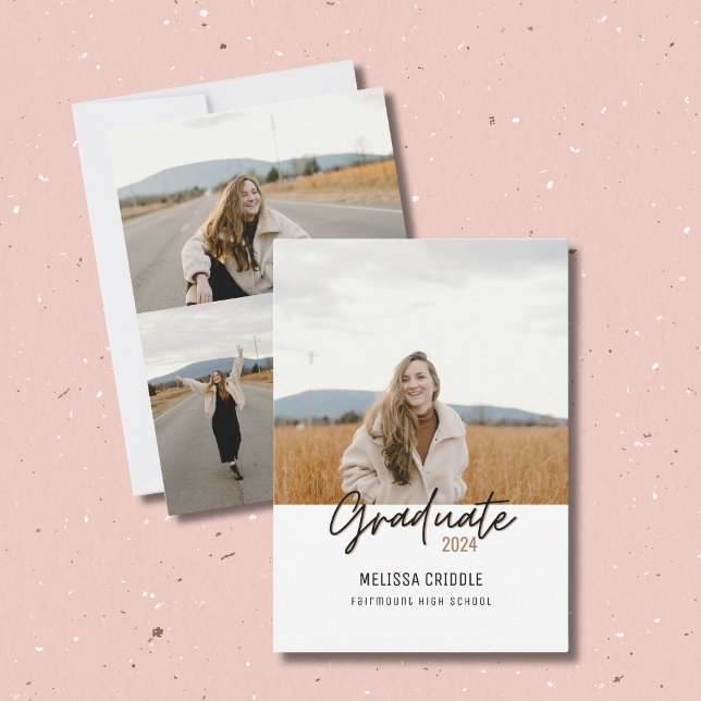 Double Sided 4 Photo White Graduation Announcement (Creator Uploaded)