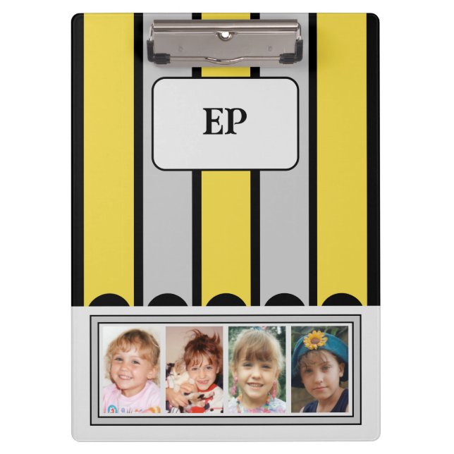 Double sided add initials 8 photos yellow grey clipboard (Front)