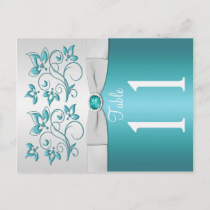 Double-sided Aqua and silver Floral Table Number Postcard