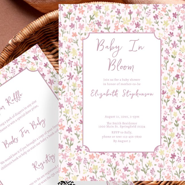 Double Sided Baby In Bloom Baby Shower Invitation (Creator Uploaded)