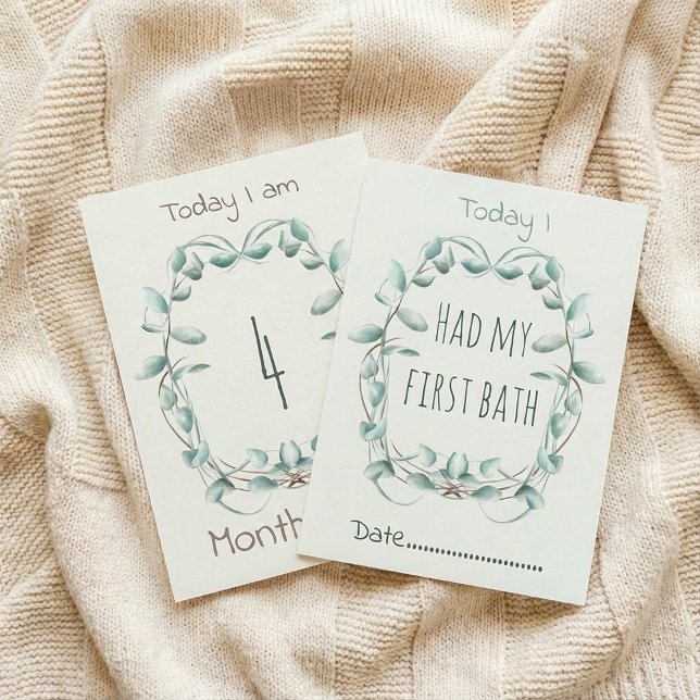 Double sided Baby Milestone Card floral border (Double sided Baby Milestone Card floral border.)