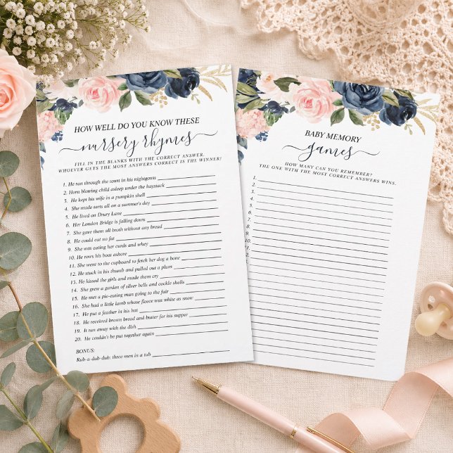 Double Sided Baby Pink Navy Floral Cascading Games (Creator Uploaded)