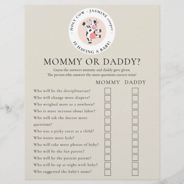 Double sided baby shower game  flyer (Front)