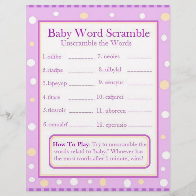 Double Sided Baby Shower Games Flyer (Front)