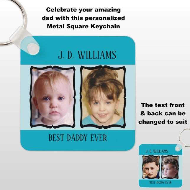 Double sided best daddy add name 4 photo blue key ring (Creator Uploaded)