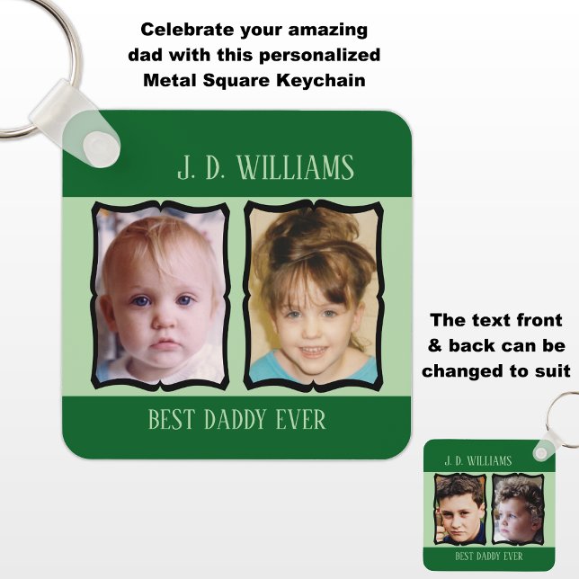 Double sided best daddy add name 4 photo green key ring (Creator Uploaded)