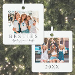 Double Sided Best Friend Photo Christmas Metal Tree Decoration<br><div class="desc">This simple and elegant boho-inspired square Christmas ornament is a beautiful way to celebrate friendship during the holidays. The design features space for one photo on the front and one on the back, making it a double-sided keepsake to showcase your favourite memories. "Besties" is displayed underneath the front photo in...</div>