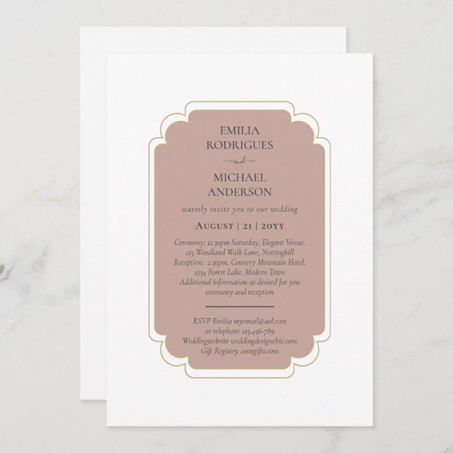 Double Sided BILINGUAL Wedding Dusty Rose Invitation (Front/Back)