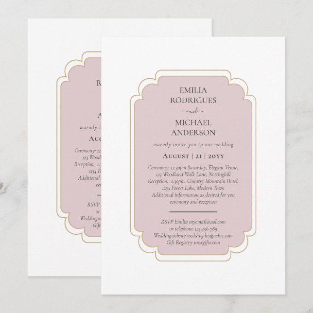 Double Sided BILINGUAL Wedding Rose Pink Invitation (Front/Back)