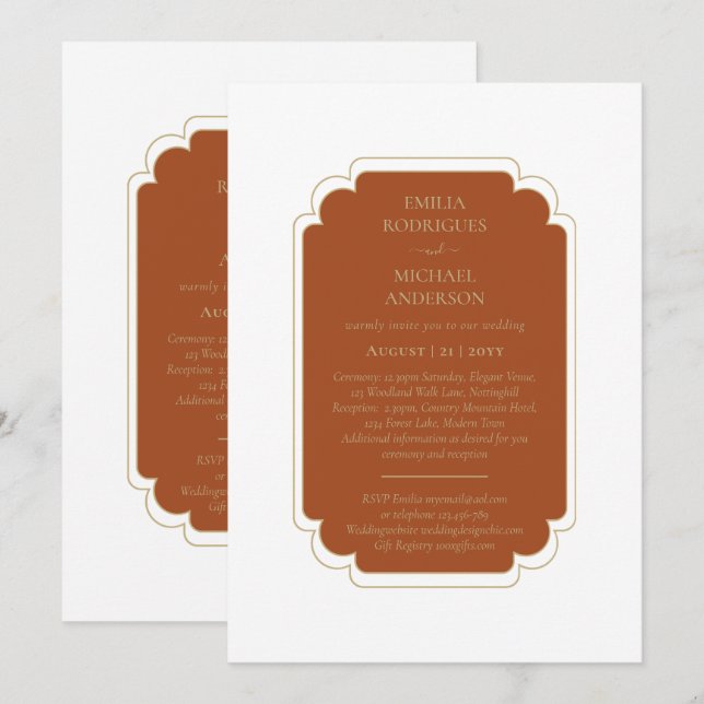 Double Sided BILINGUAL Wedding Terracotta  Invitation (Front/Back)