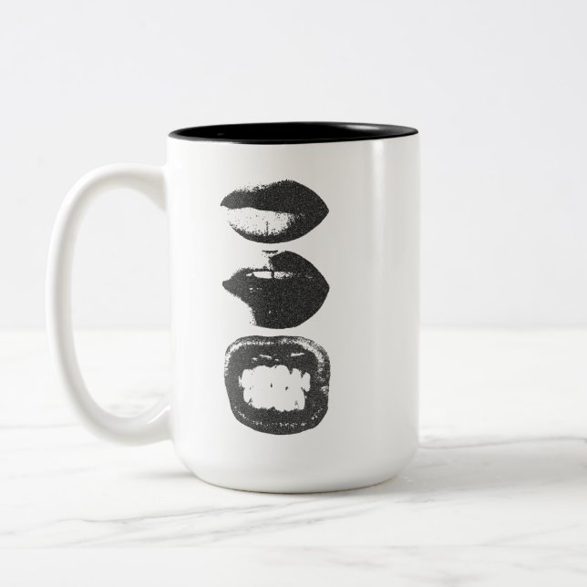 Double Sided Black Lips Smile | Minimalist Mon Two-Tone Coffee Mug (Left)