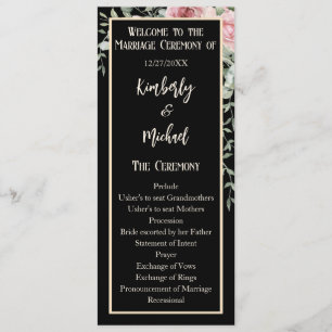 Double Sided Black Pink Boho Wedding Program Programme