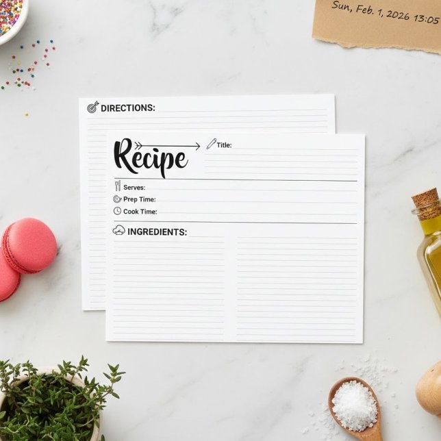 Double Sided Blank Recipe Card (Cooking Cards) (elegant Lined Blank Recipe Pages)