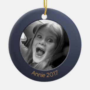 Double Sided Blue 2 x Custom Photo and Text Ceramic Tree Decoration
