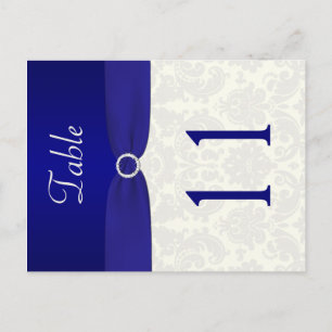 Double-sided Blue and Ivory Damask Table Number Postcard