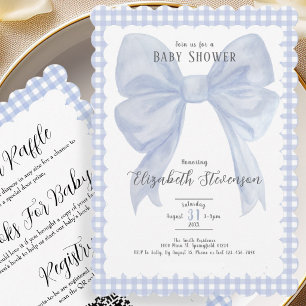 Double Sided Blue Bow Boy Baby Shower Invitation