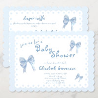 Double Sided Blue Bows Baby Shower Invitation