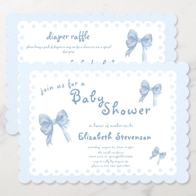 Double Sided Blue Bows Baby Shower Invitation (Creator Uploaded)