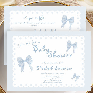 Double Sided Blue Bows Baby Shower Invitation